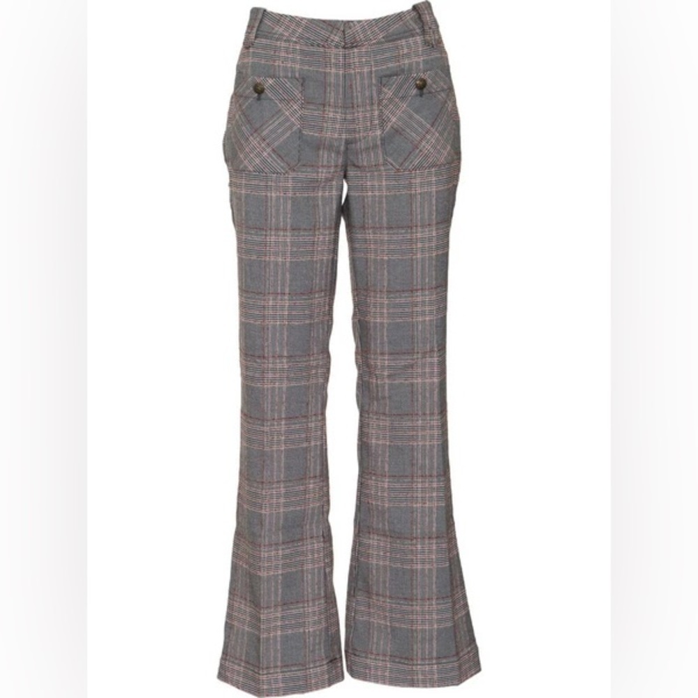 Free People Gray Plaid High-Waisted Flare Trousers